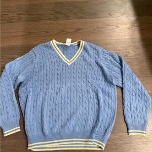 Brandy Melville Blue Cable Knit Sweater with Yellow Trim
